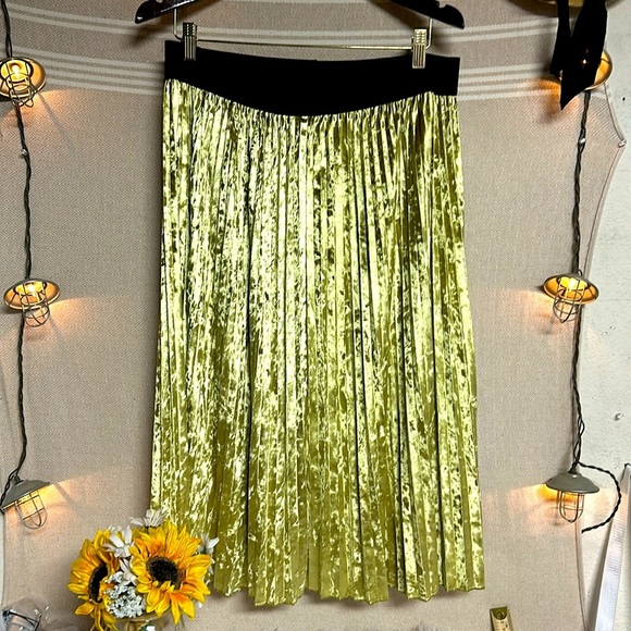 LuLaRoe Dresses & Skirts - LULAROE MIDI Gold Jill Pleated Velvet-like Skirt form Elegant Collect *Unicorn*